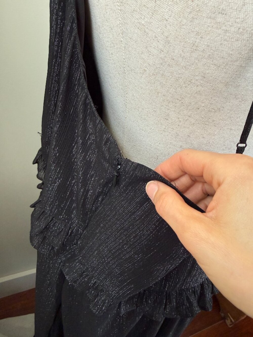 Madewell Plus Size 22 Black Metallic Ruffle Midi Dress Spaghetti Strap Tiered - Picture 7 of 9